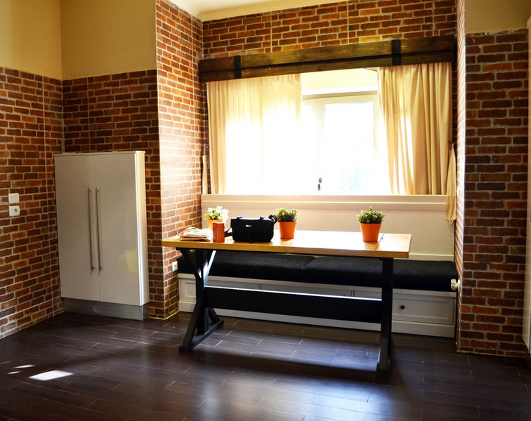 white kitchen dining area