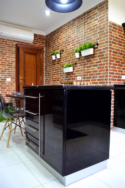 black MDF modern kitchen island