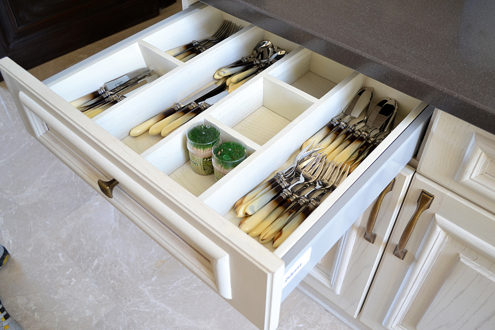 classic white kitchen utensils drawer