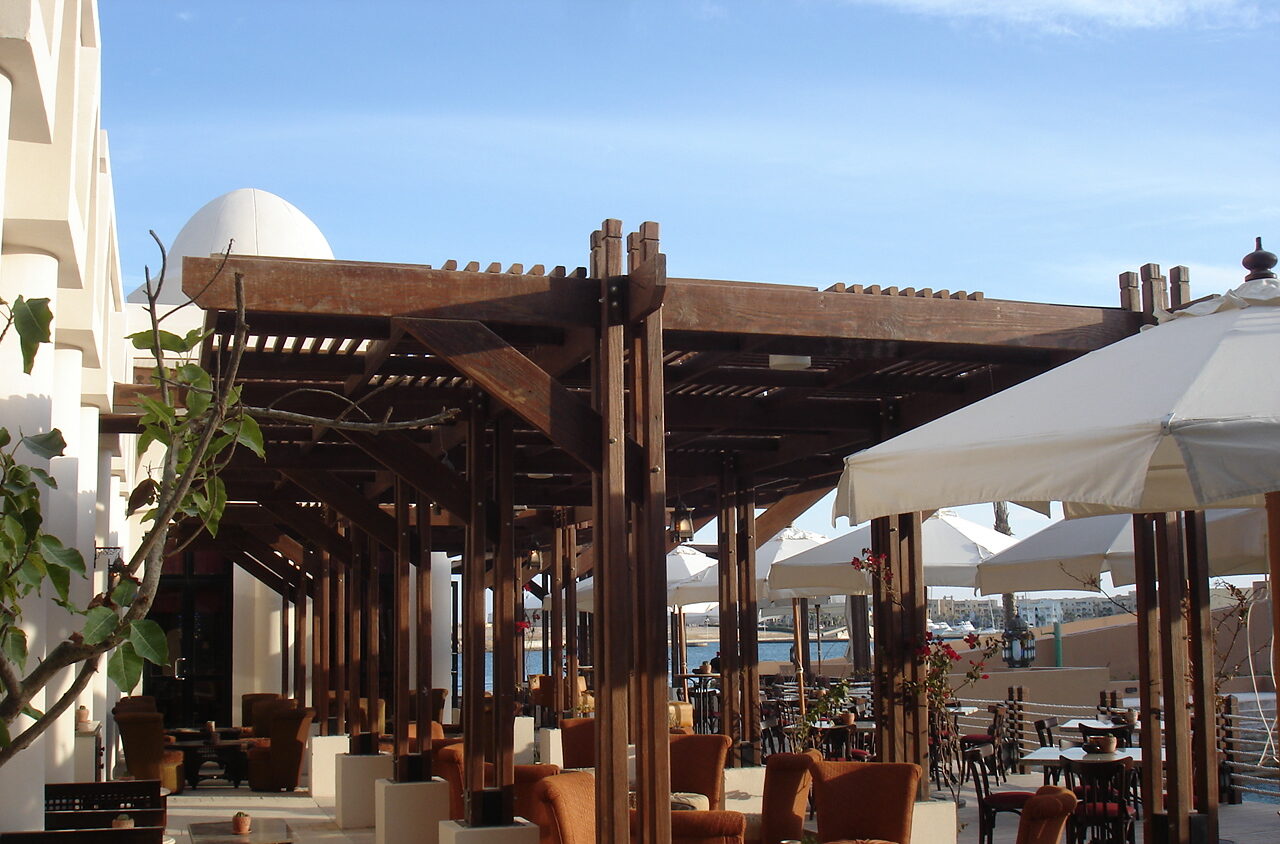 Casbah restaurant wooden pergola