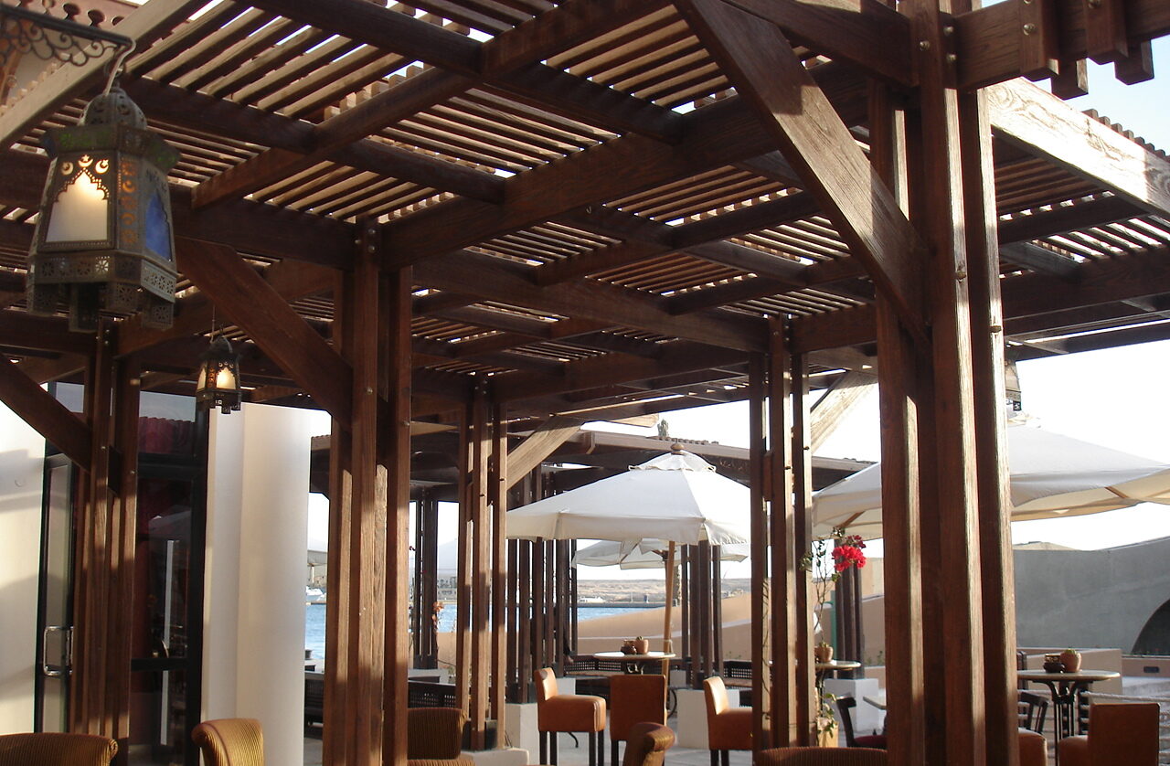 Casbah restaurant wooden pergola