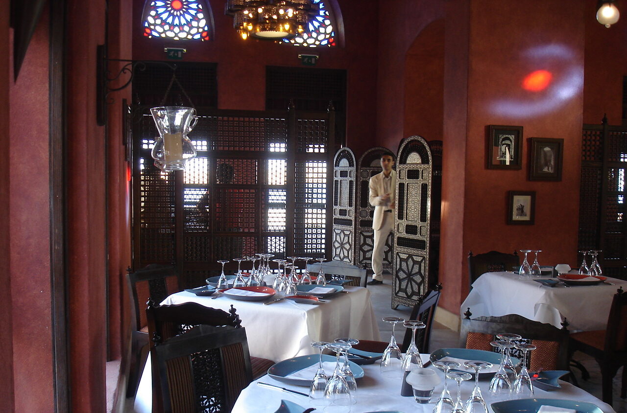 Casbah restaurant wooden islamic partition stained glass