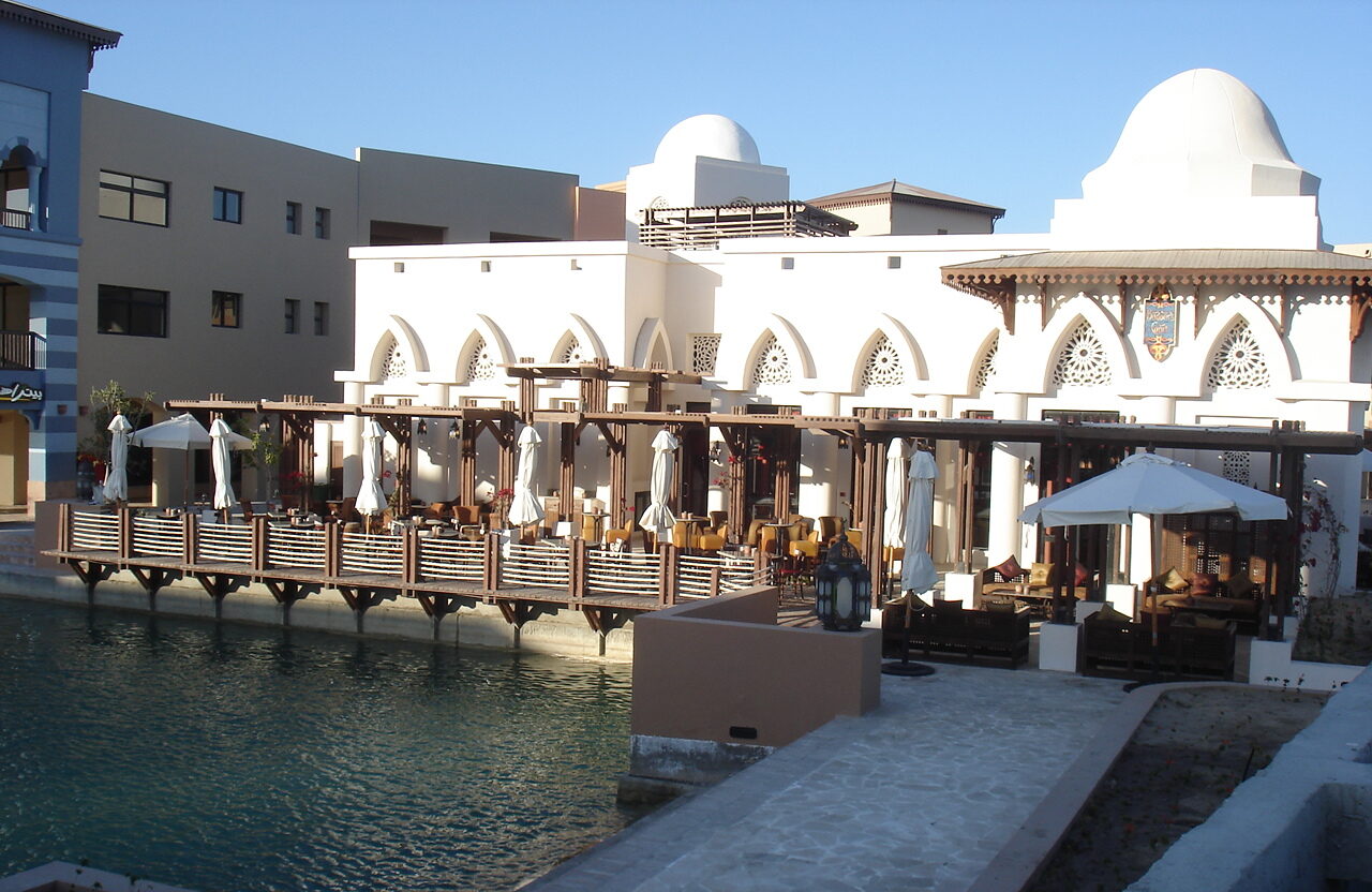 Casbah restaurant wooden deck dock with ropes and poles