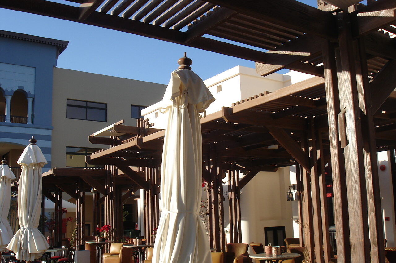 Casbah restaurant wooden pergola